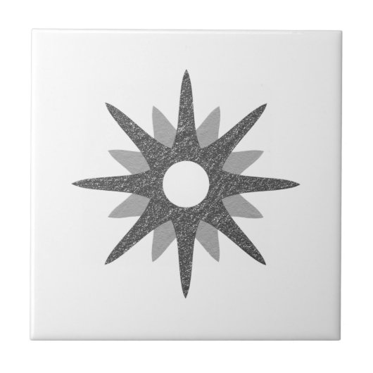 Mid-Century Modern Single Silver Starburst-keramie Tegeltje (Voorkant)