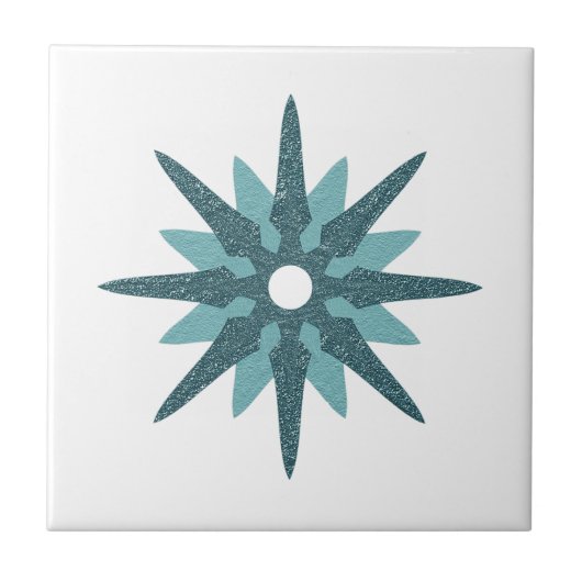 Mid-Century Modern Single Turquoise Star-ontwerp Tegeltje (Voorkant)