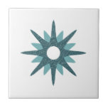 Mid-Century Modern Single Turquoise Starburst Tegeltje<br><div class="desc">Het moderne, geïnspireerde design uit de midden-eeuw, met één retro turquoise starburst op een witte achtergrond. Eenvoudig, schoon modern design. Creëer uw eigen douanetegel door een nieuw afbeelding te uploaden, of gebruik de "bericht"knoop om de ontwerper voor hulp te contacteren. Om uw eigen ontwerp te creëer: 1. Selecteer personaliseren deze...</div>