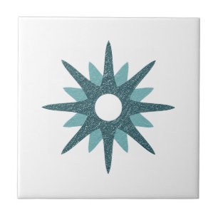 Mid-Century Modern Single Turquoise Starburst Tegeltje