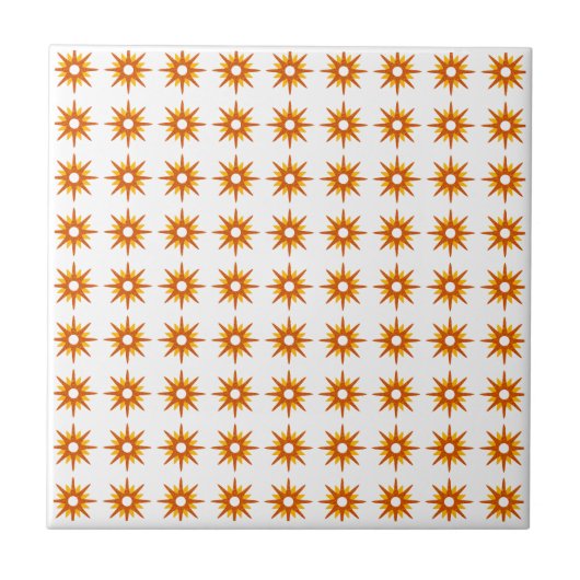 Mid-Century Modern Small Oranje Starburst Pattern Tegeltje (Voorkant)