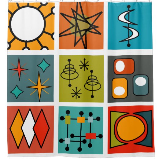 Mid-Century Modern Smorgasbord Douchegordijn (Voorkant)