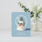 Mid-Century Modern Snow Globe White Deer Feestdagenkaart (Staand voorkant)