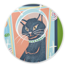 Mid Century Modern Space Kitty Keramische Knop