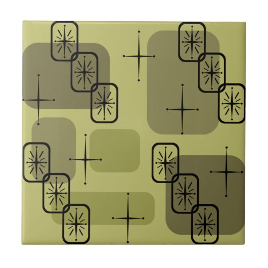 Mid Century Modern Sputnik Olive Tegeltje (Voorkant)