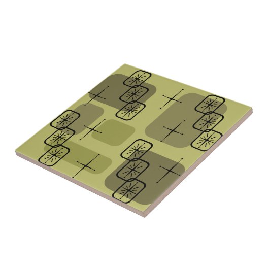 Mid Century Modern Sputnik Olive Tegeltje (Zijkant)