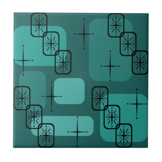 Mid Century Modern Sputnik Teal Tegeltje (Voorkant)