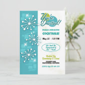 Mid-Century Modern Sputniks Engagement Party Kaart (Staand voorkant)