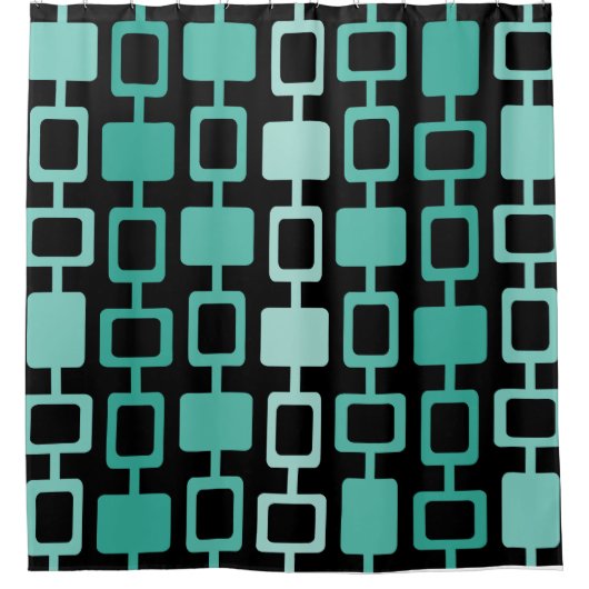 Mid Century Modern Square Columns Black Aquamarine Douchegordijn (Voorkant)