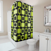 Mid Century Modern Square Columns Black Chartreuse Douchegordijn (In situ)