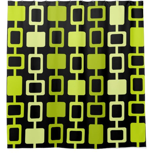 Mid Century Modern Square Columns Black Chartreuse Douchegordijn (Voorkant)