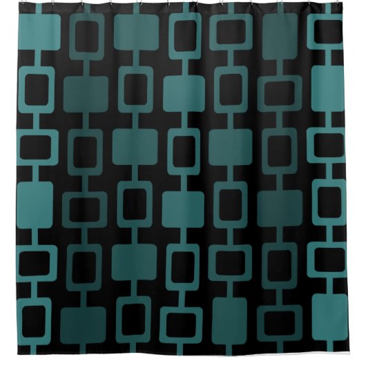 Mid Century Modern Square Kolommen Blauwgroen Douchegordijn (Voorkant)