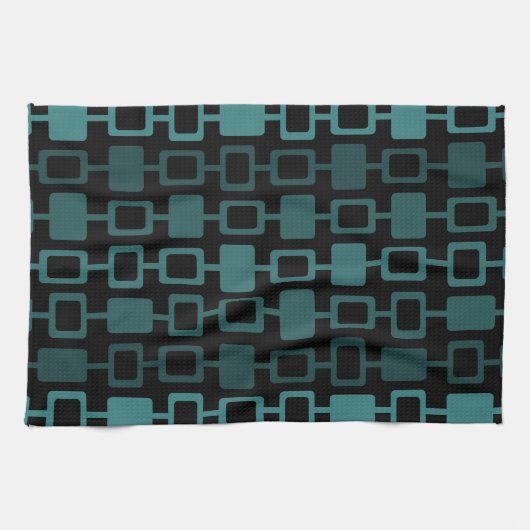 Mid Century Modern Square Kolommen Blauwgroen Theedoek (Horizontaal)