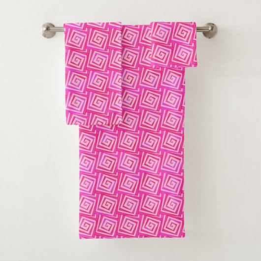 Mid-Century Modern Square Spirals, Fuchsia Pink Bad Handdoek (Insitu)