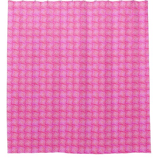 Mid-Century Modern Square Spirals, Fuchsia Pink Douchegordijn (Voorkant)