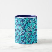 Mid-Century Modern Square Spirals, Navy en Aqua Mok (Midden)