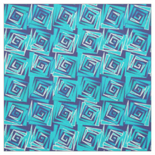 Mid-Century Modern Square Spirals, Navy en Aqua Stof