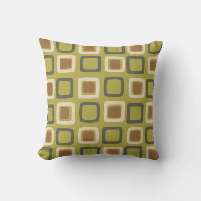 Mid Century Modern Squares Chartreuse Kussen (Voorkant)