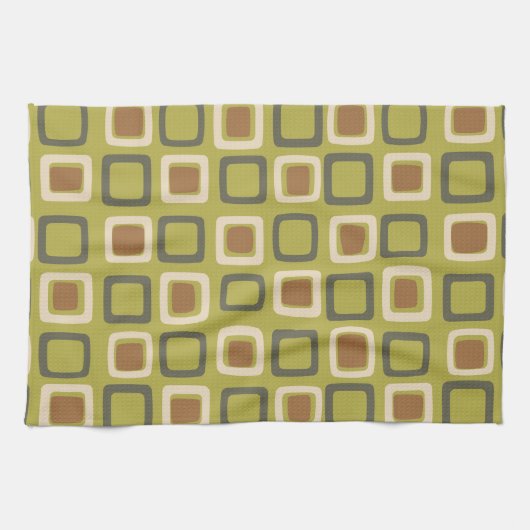 Mid Century Modern Squares Chartreuse Theedoek (Horizontaal)