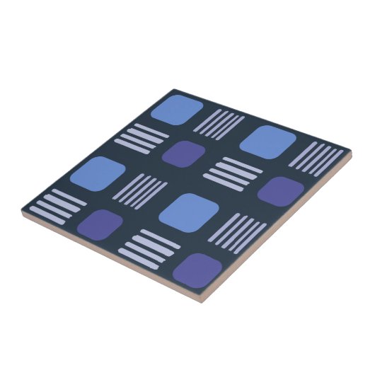Mid-Century Modern Squares Lines Dark Blue Tegeltje (Zijkant)