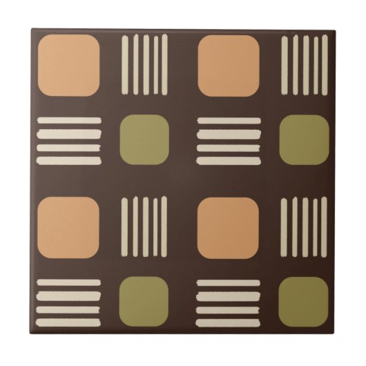 Mid-Century Modern Squares Lines Dark Brown Tegeltje (Voorkant)