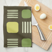 Mid-Century Modern Squares Lines Dark Chartreuse Theedoek (Quarter Fold)