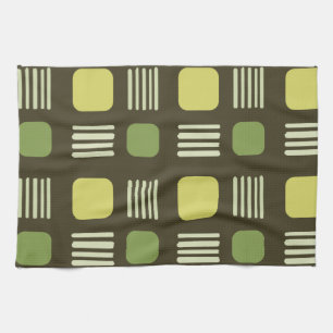 Mid-Century Modern Squares Lines Dark Chartreuse Theedoek