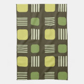 Mid-Century Modern Squares Lines Dark Chartreuse Theedoek (Verticaal)