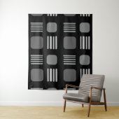 Mid-Century Modern Squares Lines Dark Gray Wandkleed (In situ)