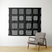 Mid-Century Modern Squares Lines Dark Gray Wandkleed (In Situ (horizontaal))