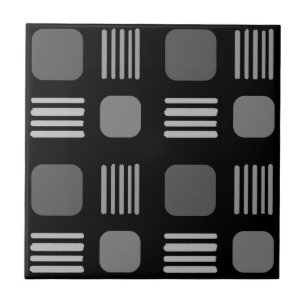 Mid-Century Modern Squares Lines Dark Grey Tegeltje