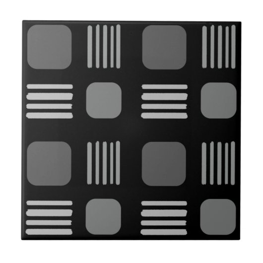 Mid-Century Modern Squares Lines Dark Grey Tegeltje (Voorkant)