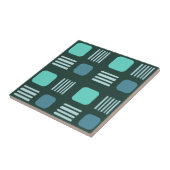Mid-Century Modern Squares Lines Donker Blauwgroen Tegeltje (Zijkant)
