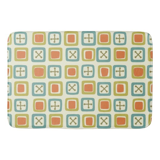 Mid Century Modern Squares Lines Green Oranje Blue Badmat (Voorkant)