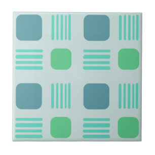 Mid-Century Modern Squares Lines Light Aquamarine Tegeltje