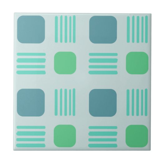 Mid-Century Modern Squares Lines Light Aquamarine Tegeltje (Voorkant)