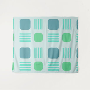 Mid-Century Modern Squares Lines Light Aquamarine Wandkleed