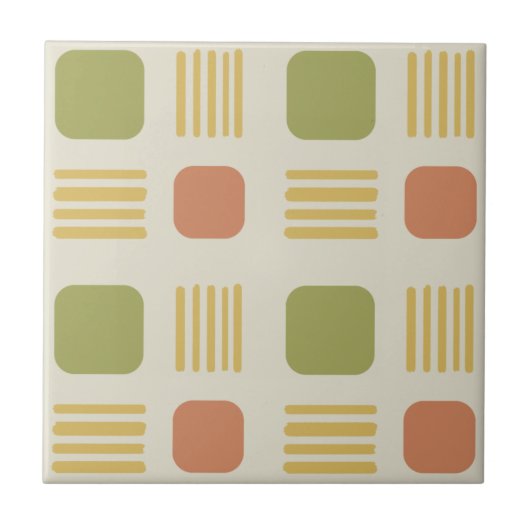 Mid-Century Modern Squares Lines Oranje Green Tegeltje (Voorkant)