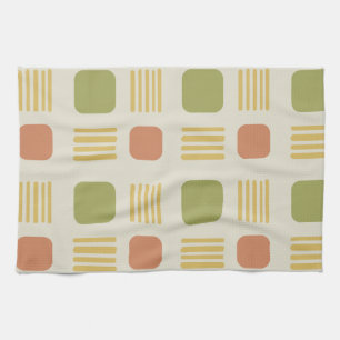 Mid-Century Modern Squares Lines Oranje Green Theedoek