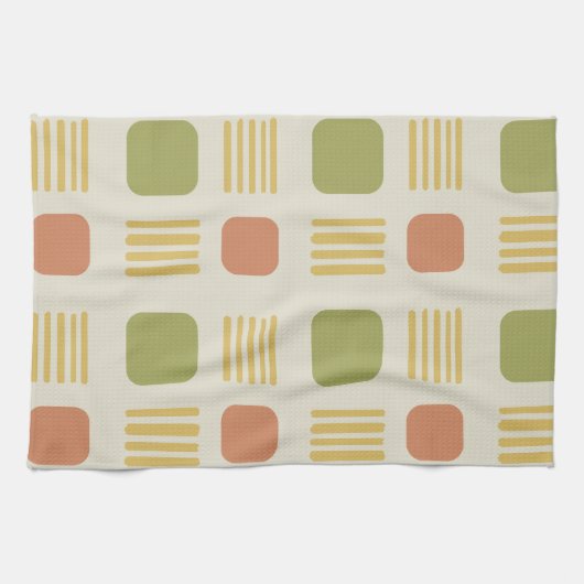 Mid-Century Modern Squares Lines Oranje Green Theedoek (Horizontaal)