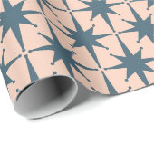 Mid Century Modern Star Pattern Steel Blue Blush Cadeaupapier (Rol Hoek)