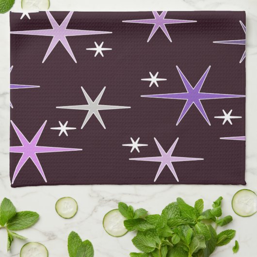 Mid Century Modern Star Sky Paars Theedoek (Gevouwen)