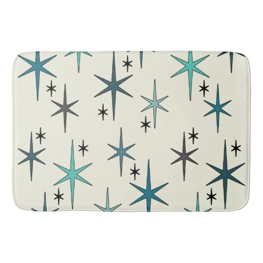 Mid Century Modern Star Sky Turquoise Badmat (Voorkant)