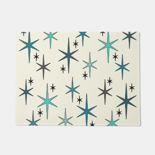 Mid Century Modern Star Sky Turquoise Deurmat (Voorkant)