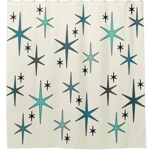 Mid Century Modern Star Sky Turquoise Douchegordijn (Voorkant)