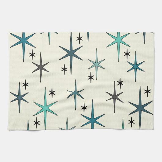 Mid Century Modern Star Sky Turquoise Theedoek (Horizontaal)