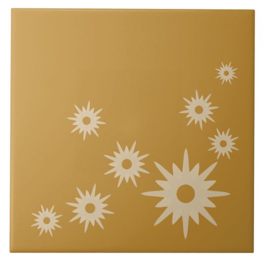 Mid-Century Modern Starburst Ochre Gold Tegeltje (Voorkant)