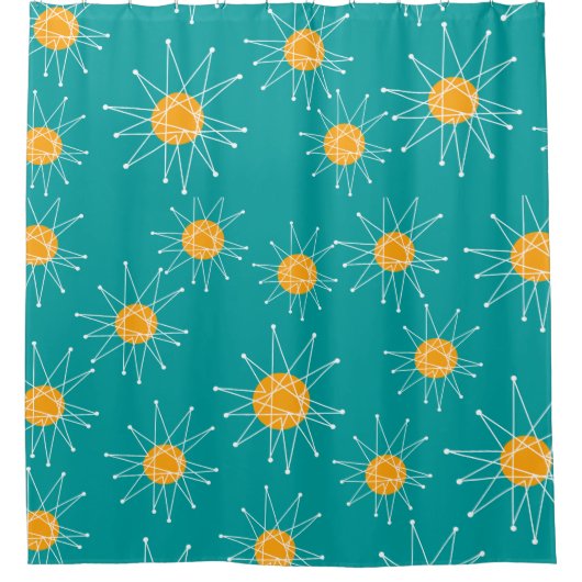 Mid-Century Modern Starburst Pattern Blauwgroen Douchegordijn (Voorkant)