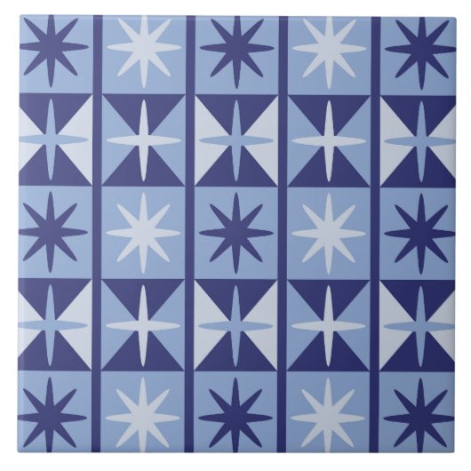Mid Century Modern Starburst Pattern in Blues Tegeltje (Voorkant)