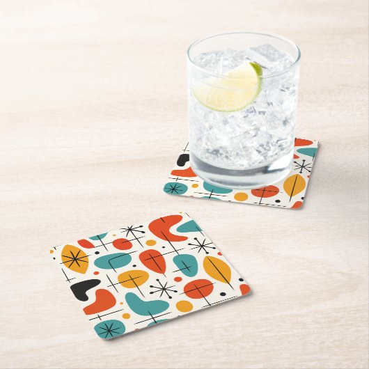 Mid Century Modern Starburst Pattern Kartonnen Onderzetters (Insitu)